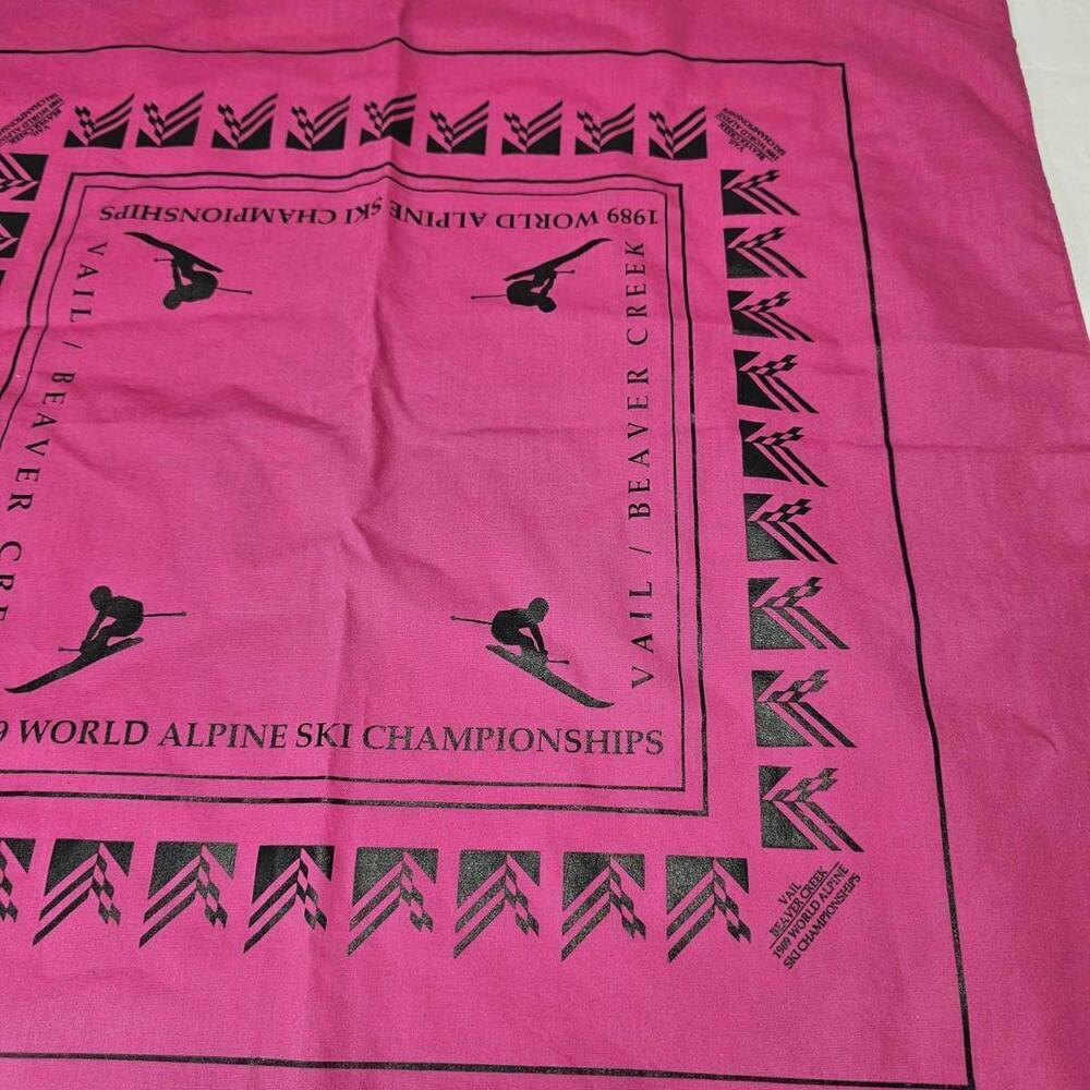 Vintage Vail Beaver Creek 1989 World Alpine Ski Championship Bandana Hot Pink. - Picture 3 of 6